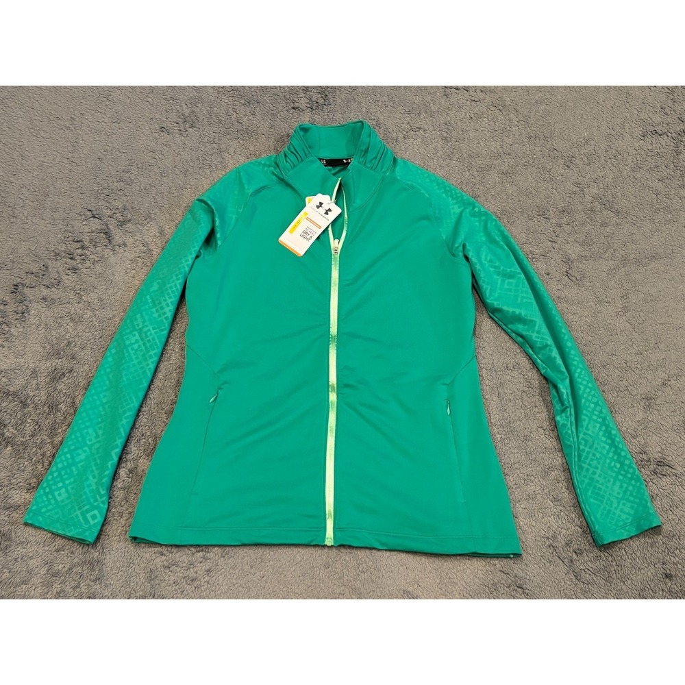 NWT Under Armour Golf Full Zip Jacket Womens L Green Long Sleeve Stretch Loose